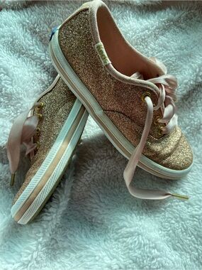Keds Kate Spade Rose Gold Glitter Satin Lace-Up Sneakers Toddler girl 9.5